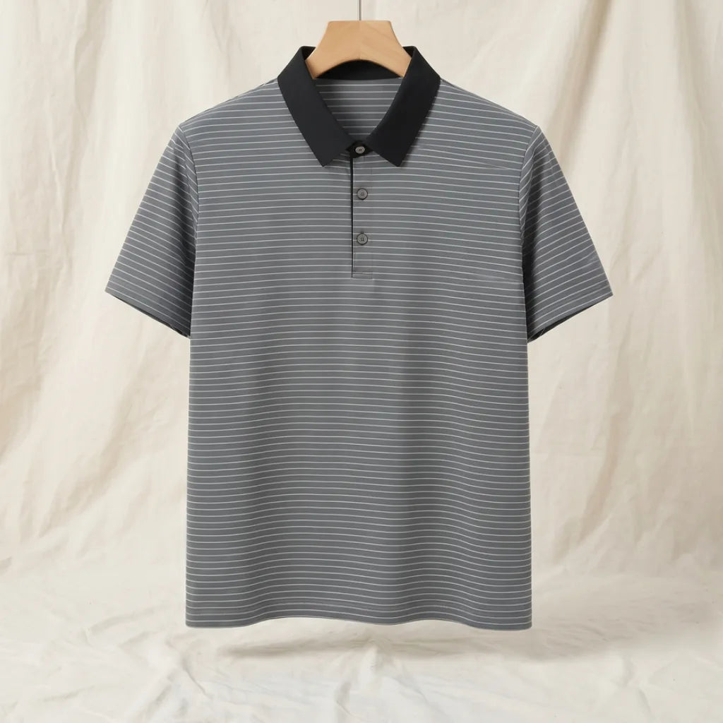 Phelps Striped Knit Polo Shirt - Color:Gray;Size:S