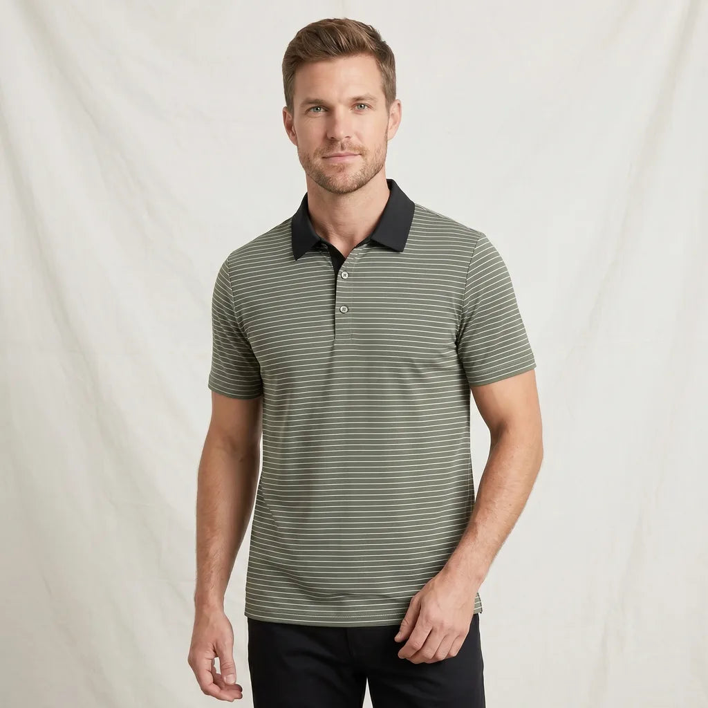 Green Phelps Striped Knit Polo Shirt 1