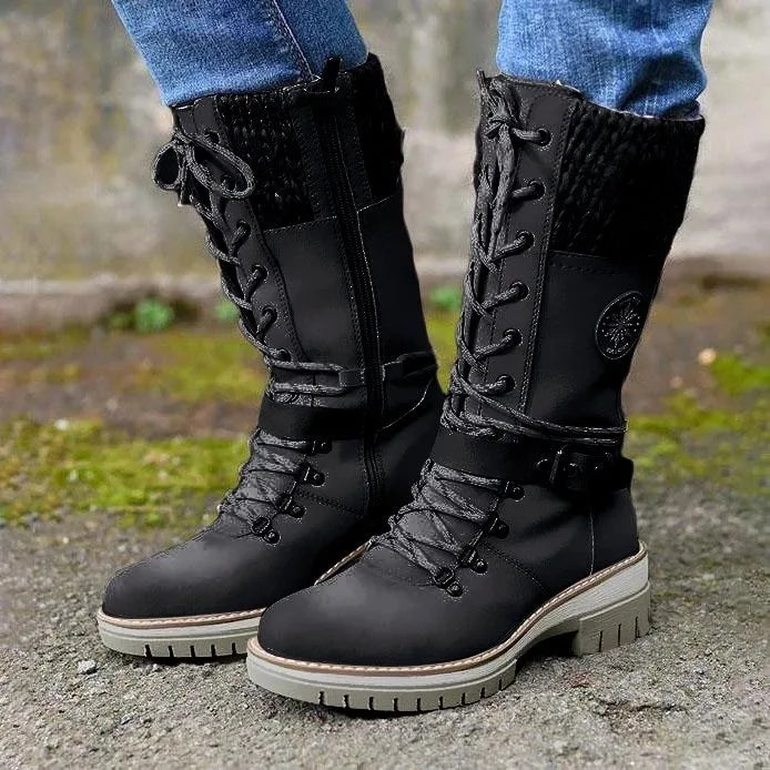 Phoebe | Women's Lace Up Winter Boots  - Color:Black;Size:36