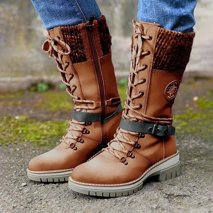 Phoebe | Women's Lace Up Winter Boots  - Color:Brown;Size:36