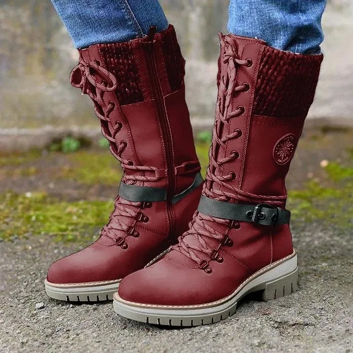 Phoebe | Women's Lace Up Winter Boots  - Color:Red;Size:36