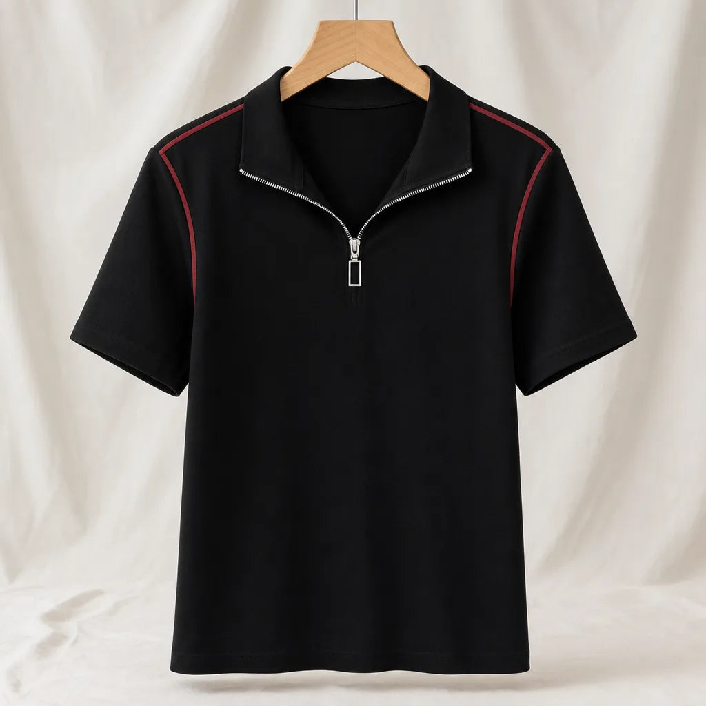Pia Cotton Polo Top - Color:Black;Size:S