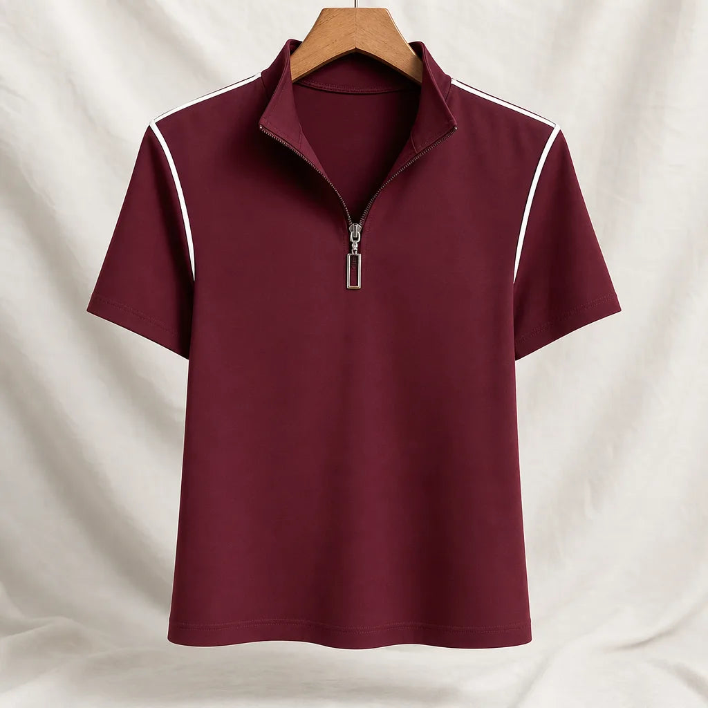 Pia Cotton Polo Top - Color:Dark Red;Size:S