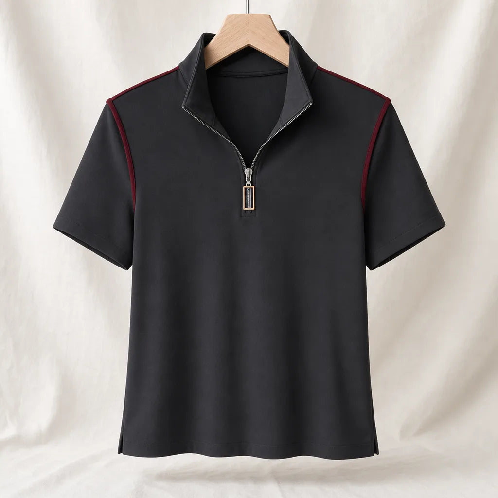 Pia Cotton Polo Top - Color:Gray;Size:S