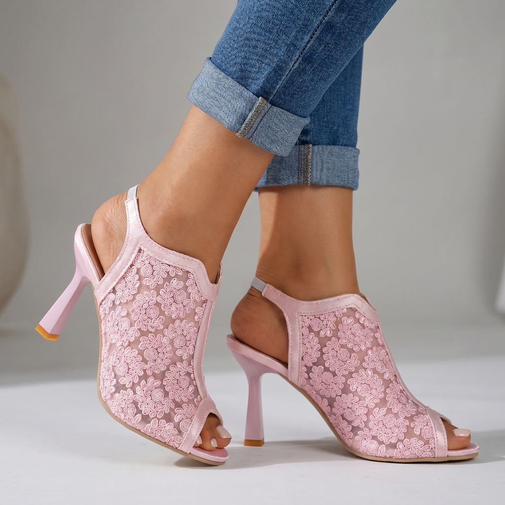 Gloria | Womens Floral Open Toe Heels