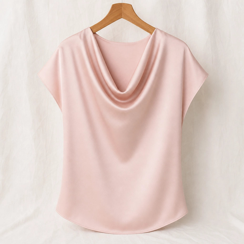 Palmer Satin Cowl-Neck T-Shirt - Color:Pink;Size:M