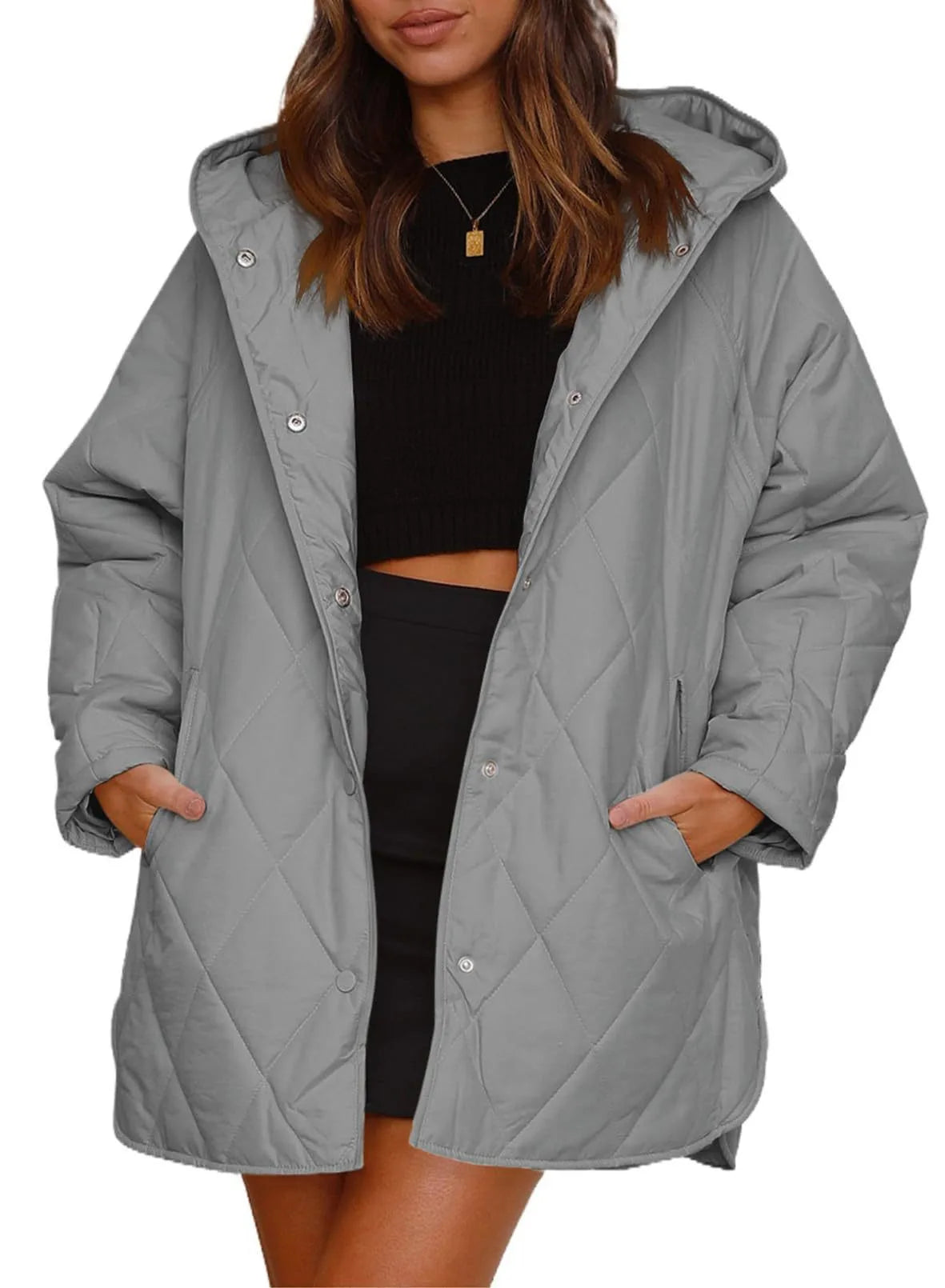 Piper | Women's Diamond Quilted Puffer Jacket  - Size:XS;Color:Gray