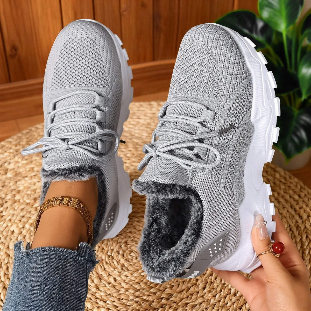 Poppie | Women's Fleece Lined Winter Trainers - Color:Grey;Size:36
