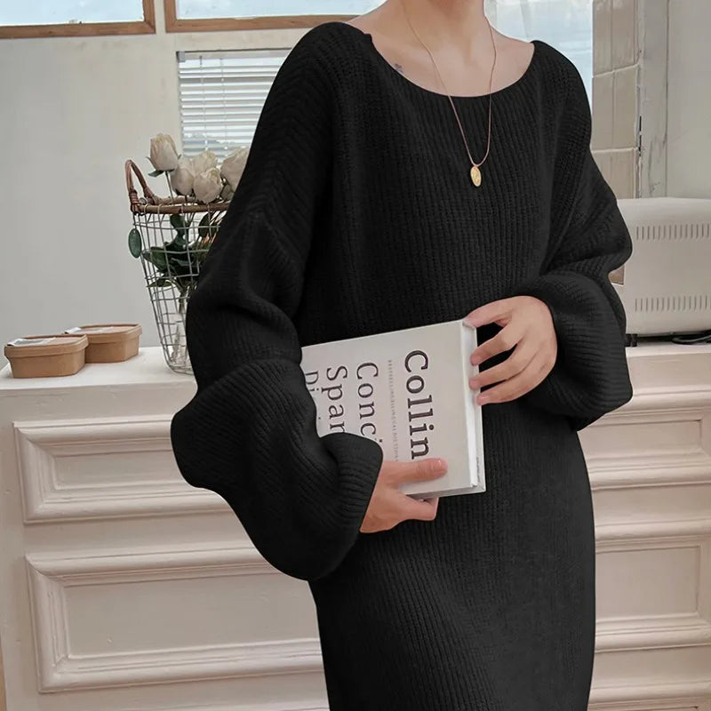 Poppy | Women's Knitted Jumper Dress - Color:Black;Size:S
