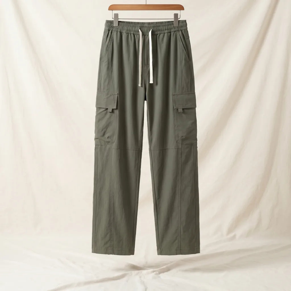 Poul Drawstring Cargo Pants - Color:Green;Size:S