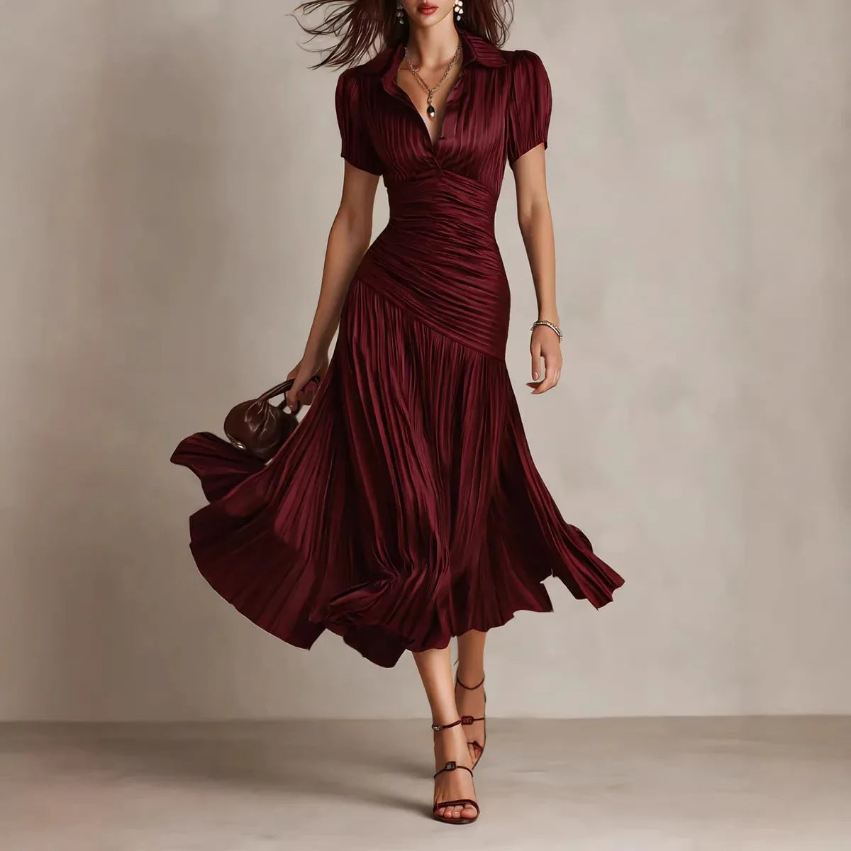 Quayle | Women's Satin Midi Dress  - Color:Red;Size:XS