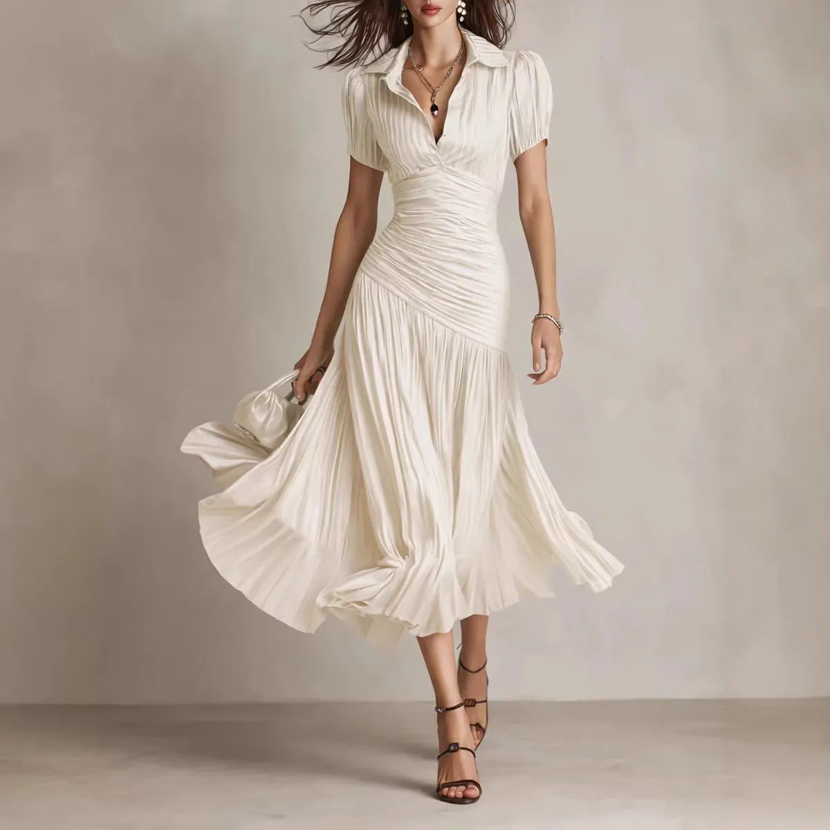 Quayle | Women's Satin Midi Dress  - Color:White;Size:XS