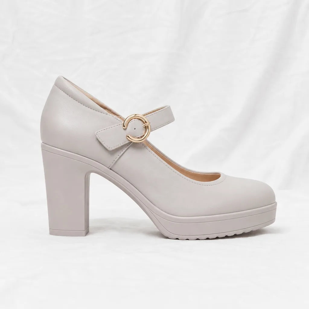 Raina Block Heel Pumps - Color:Beige;Size:35