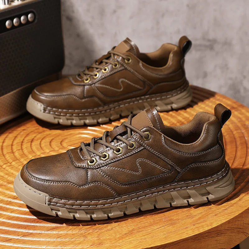 Rayburn | Men's Leather Trainers - Color:Brown;Size:38