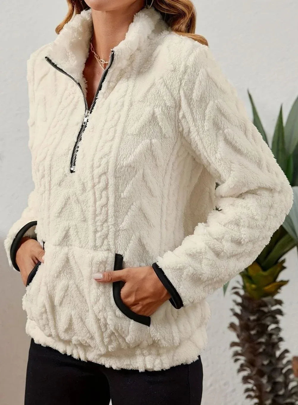 Cozy Fleece Half-Zip Sweater White3.webp