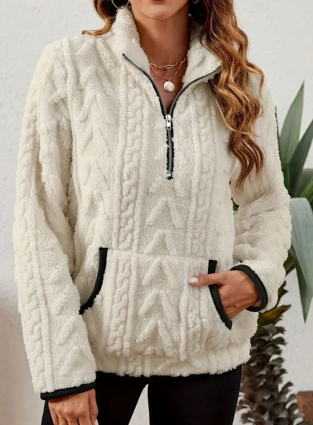 Cozy Fleece Half-Zip Sweater White4.webp