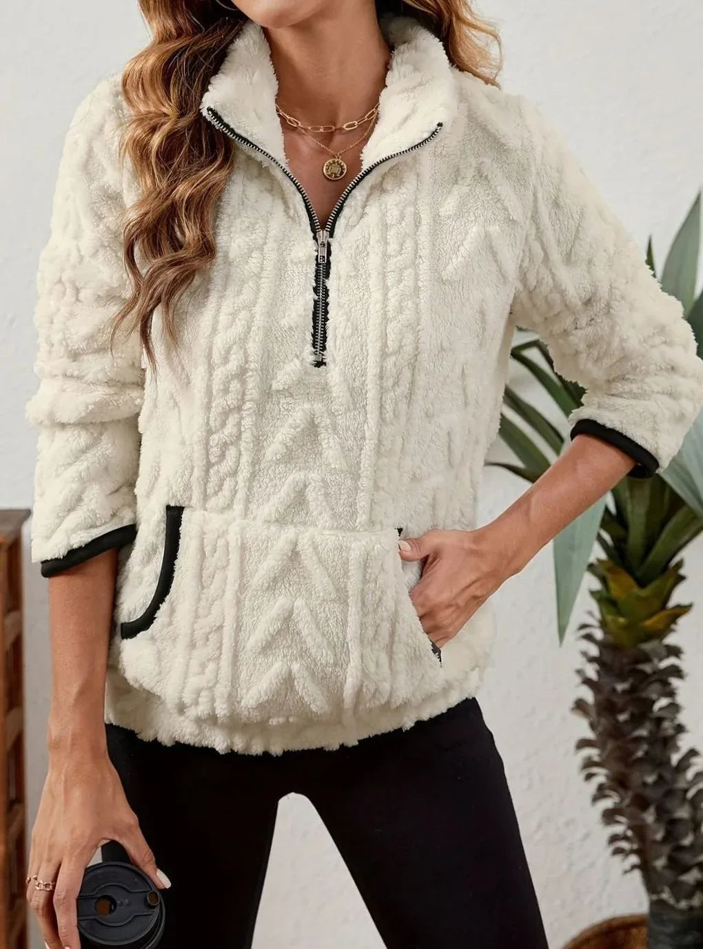 Cozy Fleece Half-Zip Sweater White1.webp