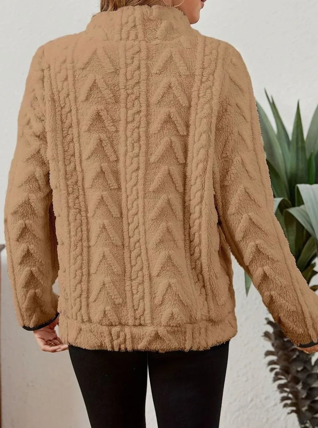 Cozy Fleece Half-Zip Sweater Khaki.webp