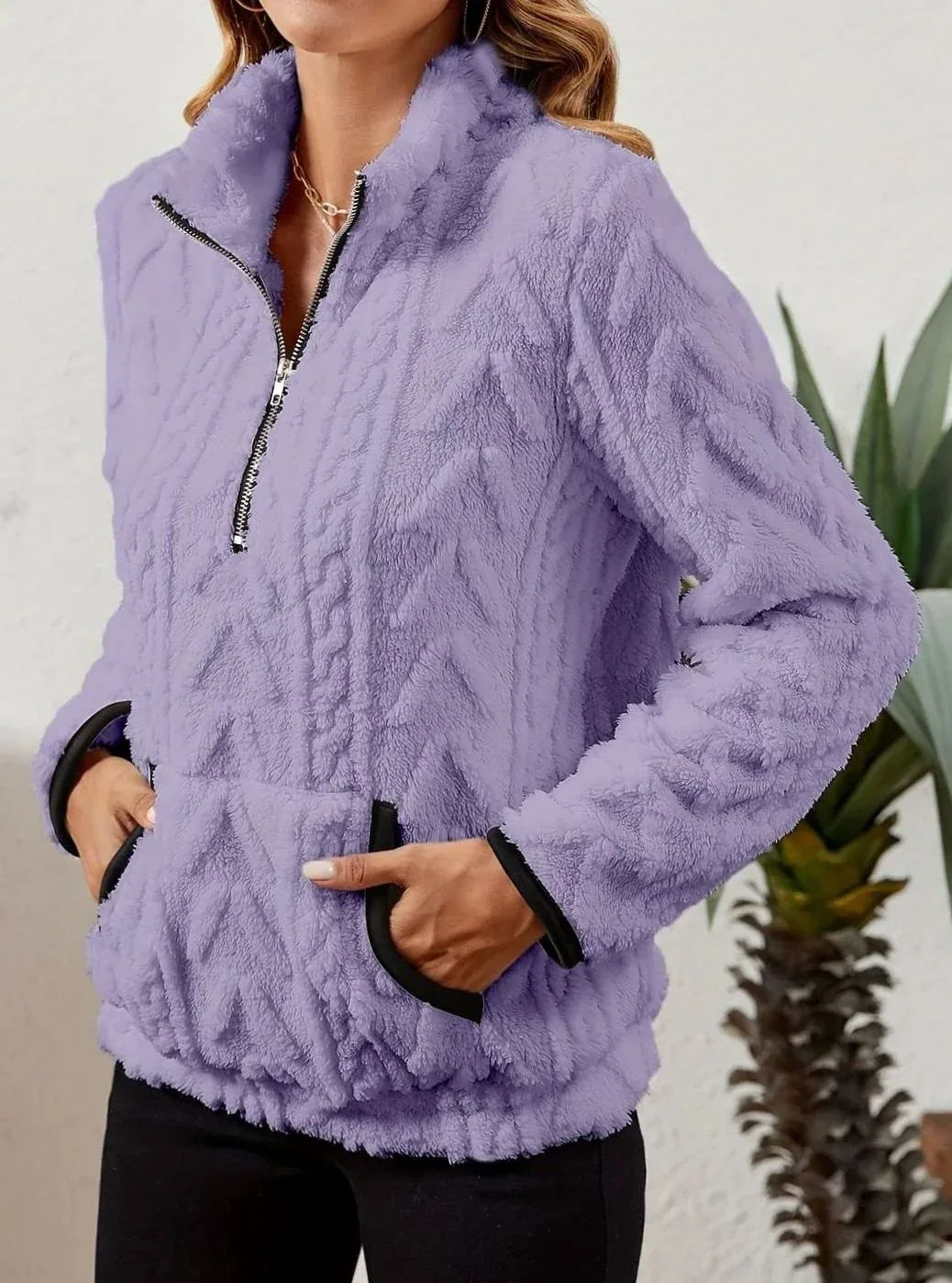 Cozy Fleece Half-Zip Sweater Purple4.webp