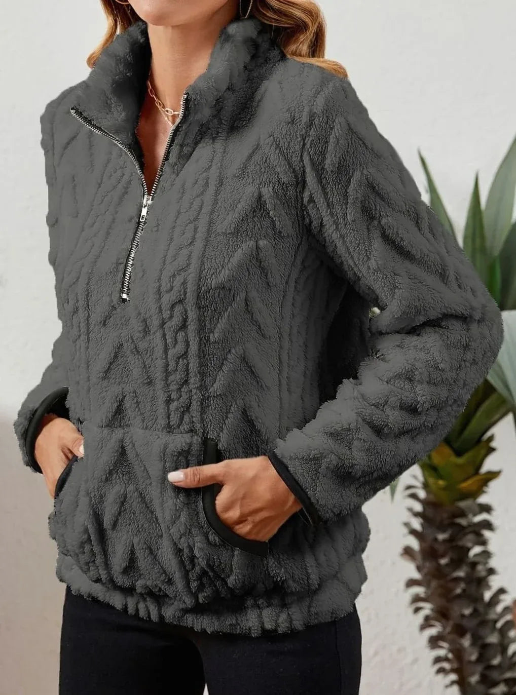Cozy Fleece Half-Zip Sweater Dark Grey3.webp