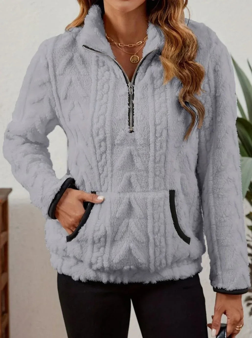 Cozy Fleece Half-Zip Sweater Grey1.webp