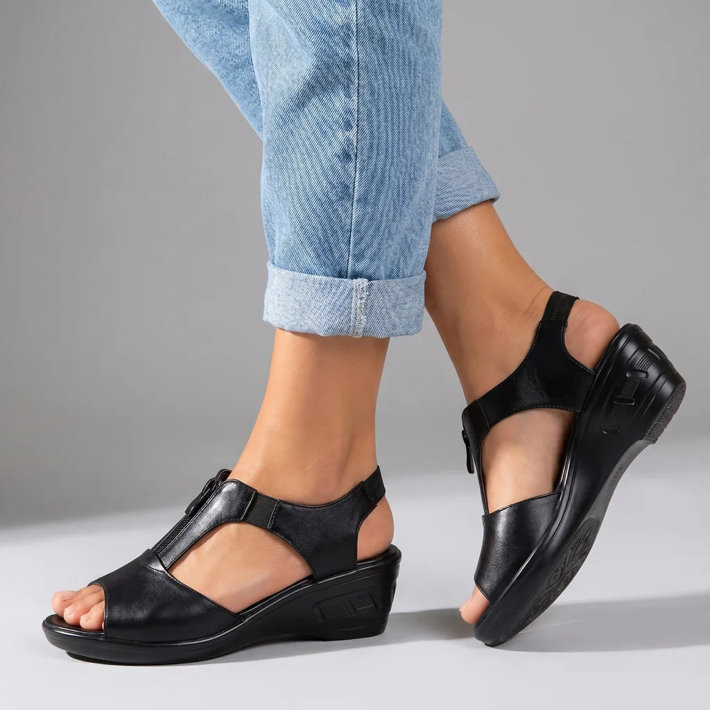 Redford Elevated Zip Sandals - Color:Black;Size:36