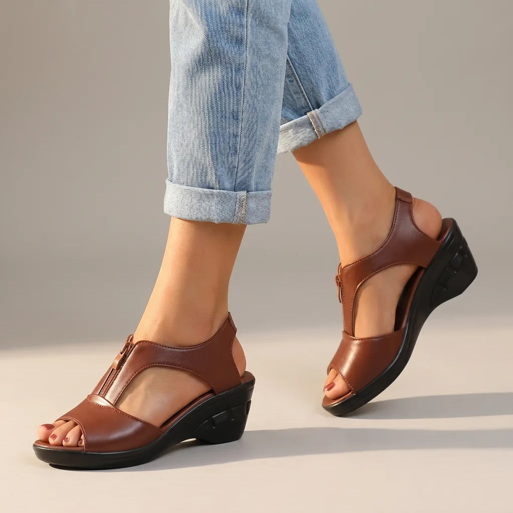 Redford Elevated Zip Sandals - Color:Brown;Size:36