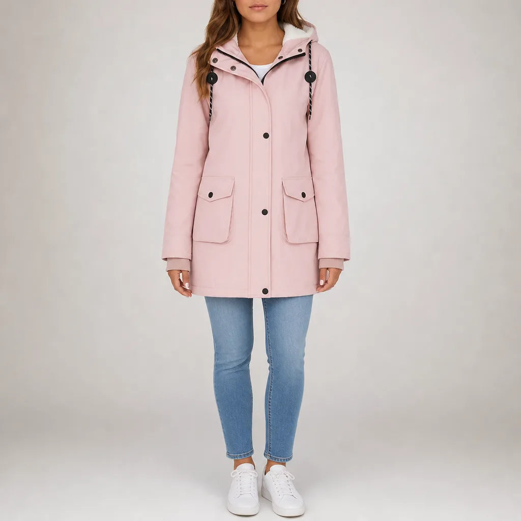 Rhea | Women's Hooded Fleece Lined Jacket  - Color:Pink;Size:XS