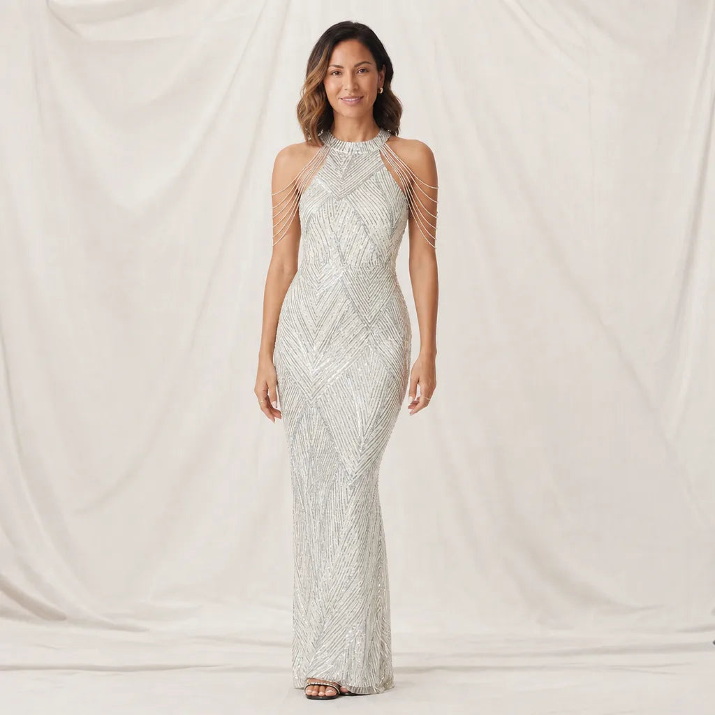 Rhian | Women's Sequin Dress - Color:Apricot Silver;Size:XS