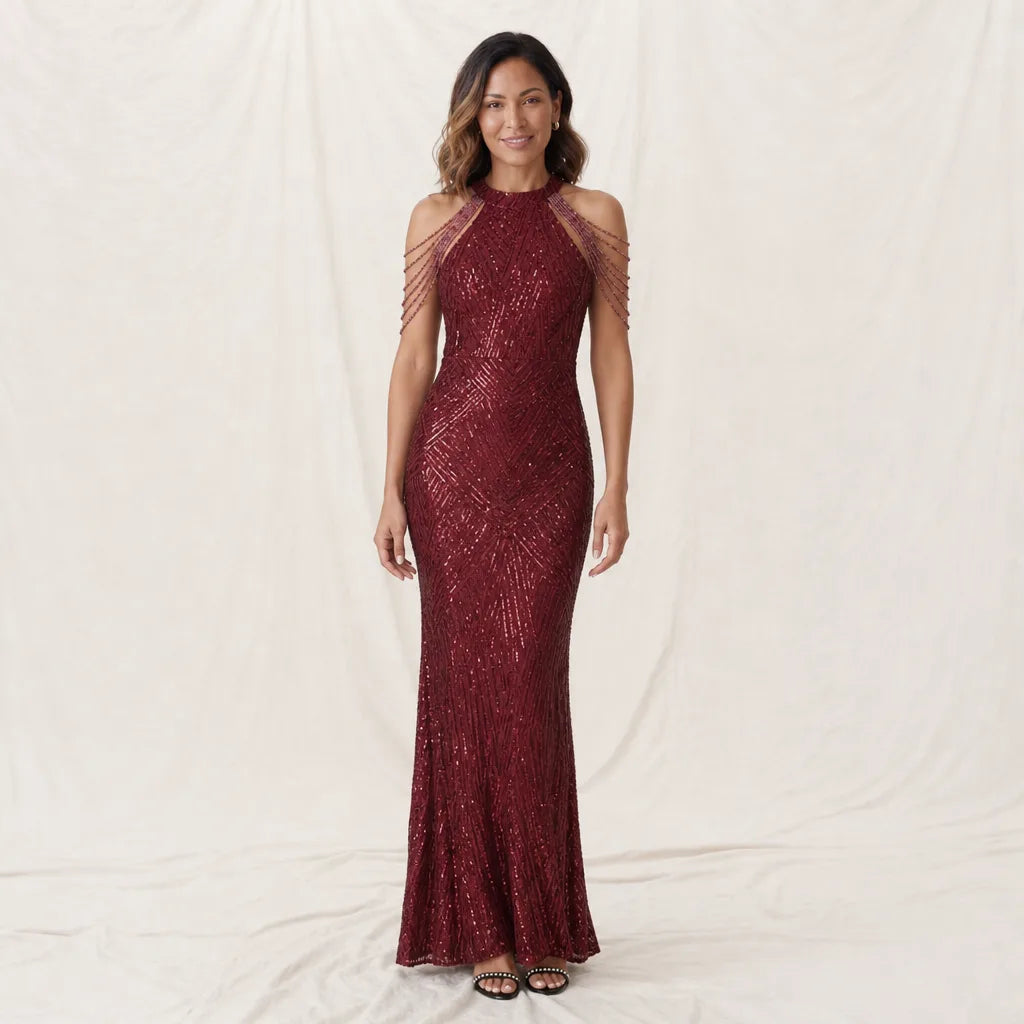 Rhian | Women's Sequin Dress - Color:Burgundy;Size:XS
