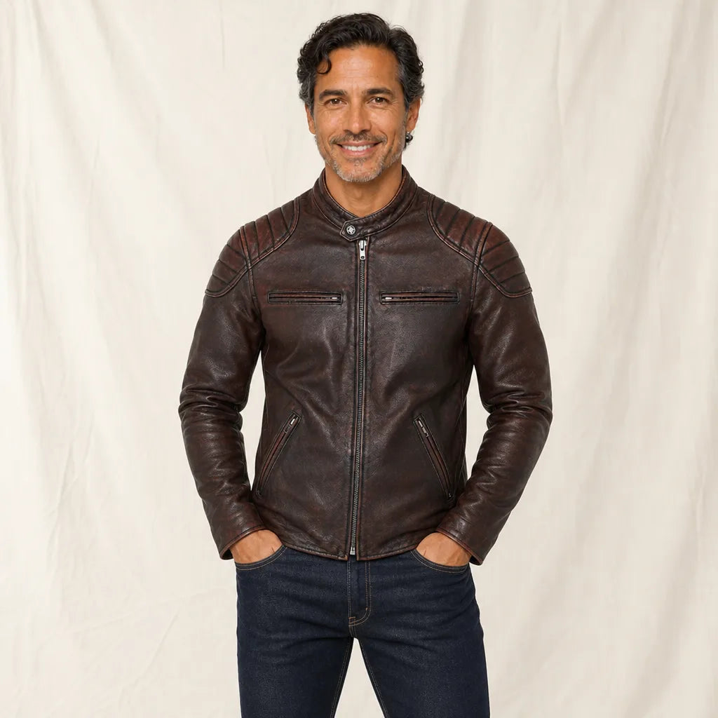 Men's Brown Ritchie Distressed Leather Jacket