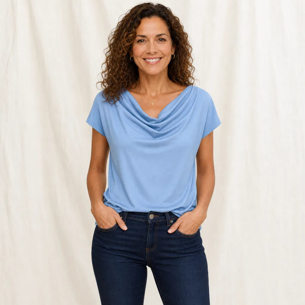 Women's Blue Pandora Cowl Neck Top