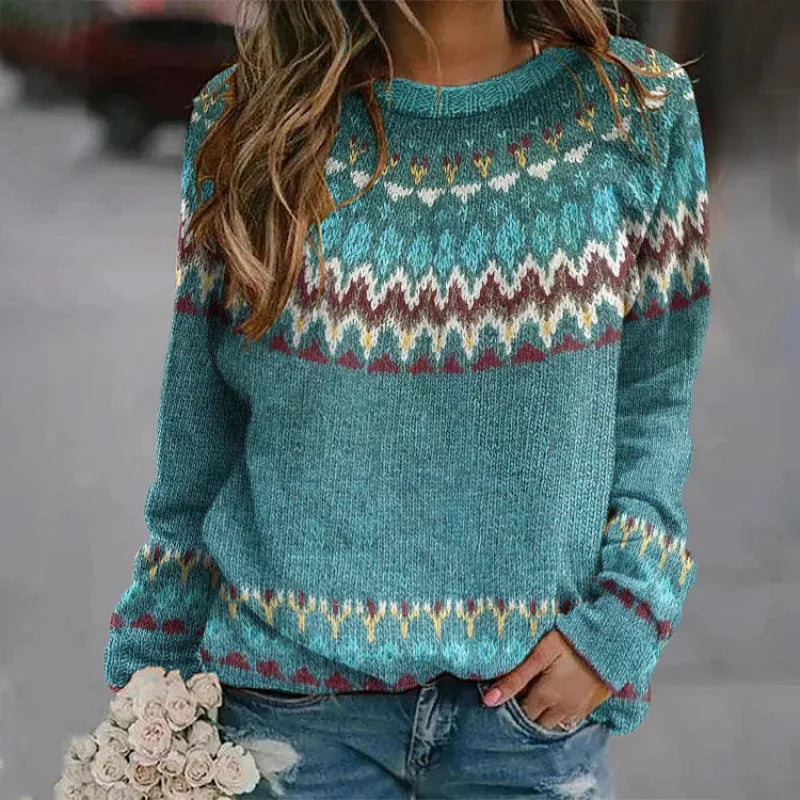 Rosalind | Women's Knitted Boho Jumper - Size:XS;Color:Blue