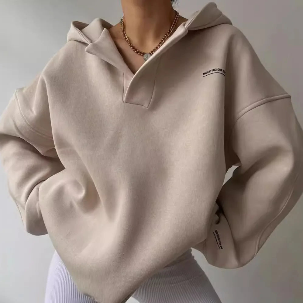Rose Fleece Lined Hoodie - Color:Beige;Size:XS