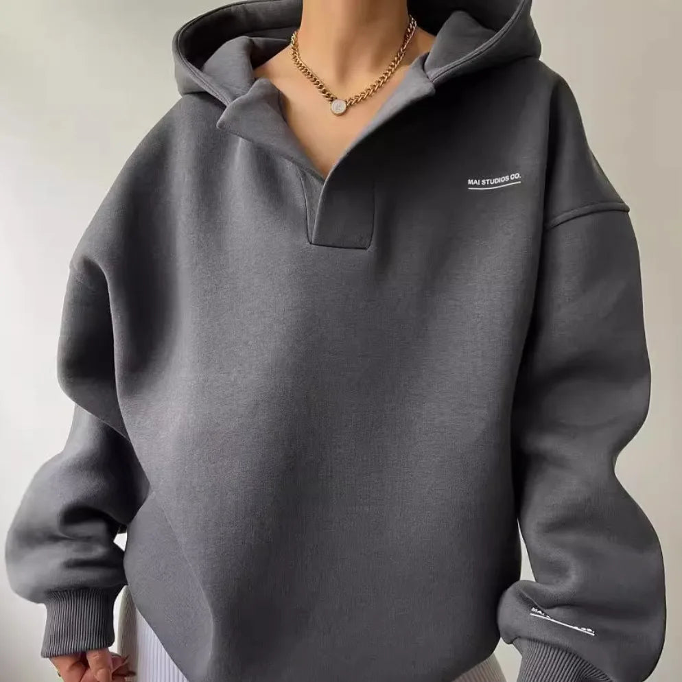 Rose Fleece Lined Hoodie - Color:Grey;Size:XS