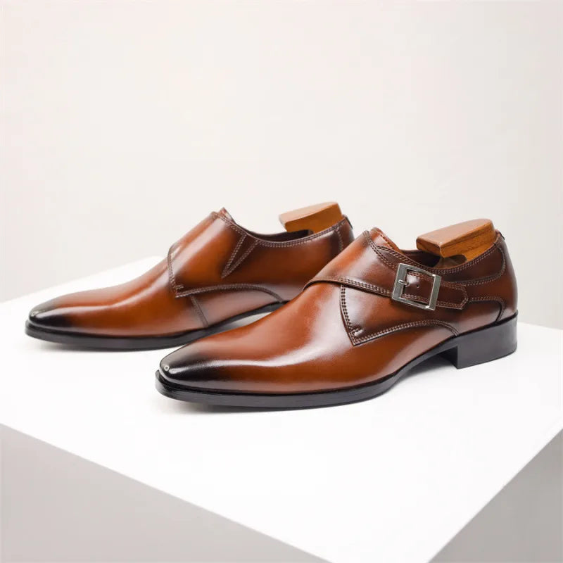 Rowan | Men's Leather Luxury Dress Shoes - Color:Cognac Brown;Size:38