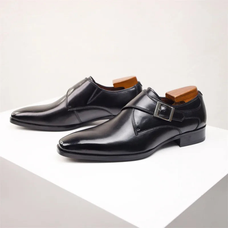 Rowan | Men's Leather Luxury Dress Shoes - Color:Obsidian Black;Size:38