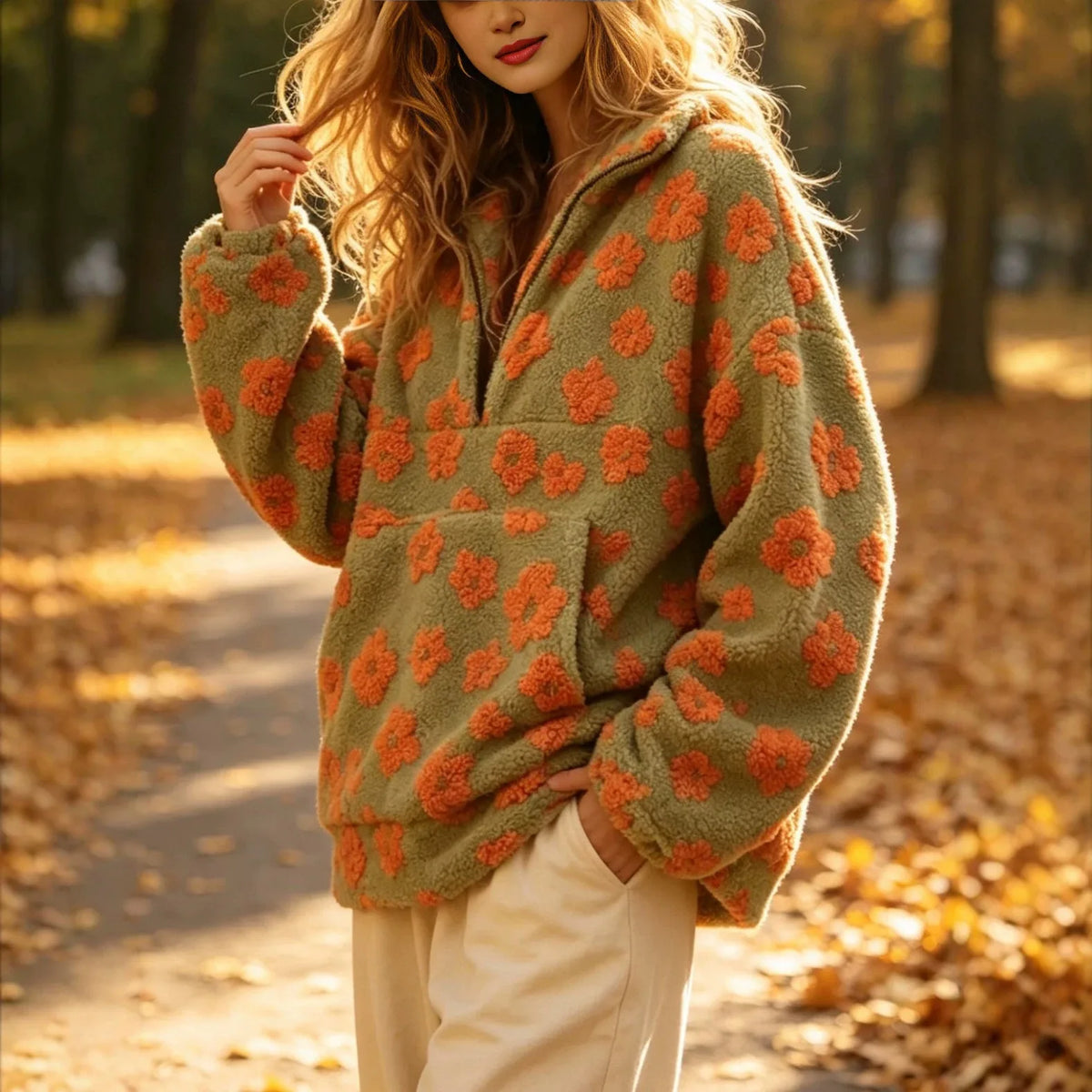 Ruby | Women's Quarter Zip Jumper - Color:Orange Green;Size:XS