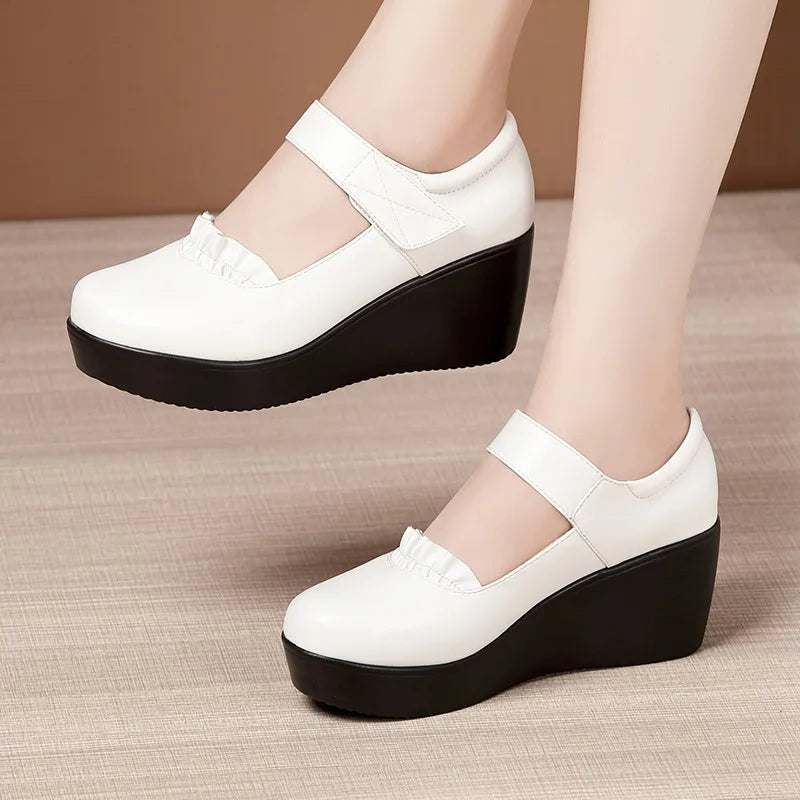 Rutledge | Women's Orthopedic Wedge Mary Jane Shoes - Color:White;Size:35