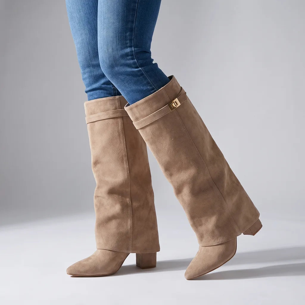 Sadie Knee High Boots - Color:Beige;Size:35