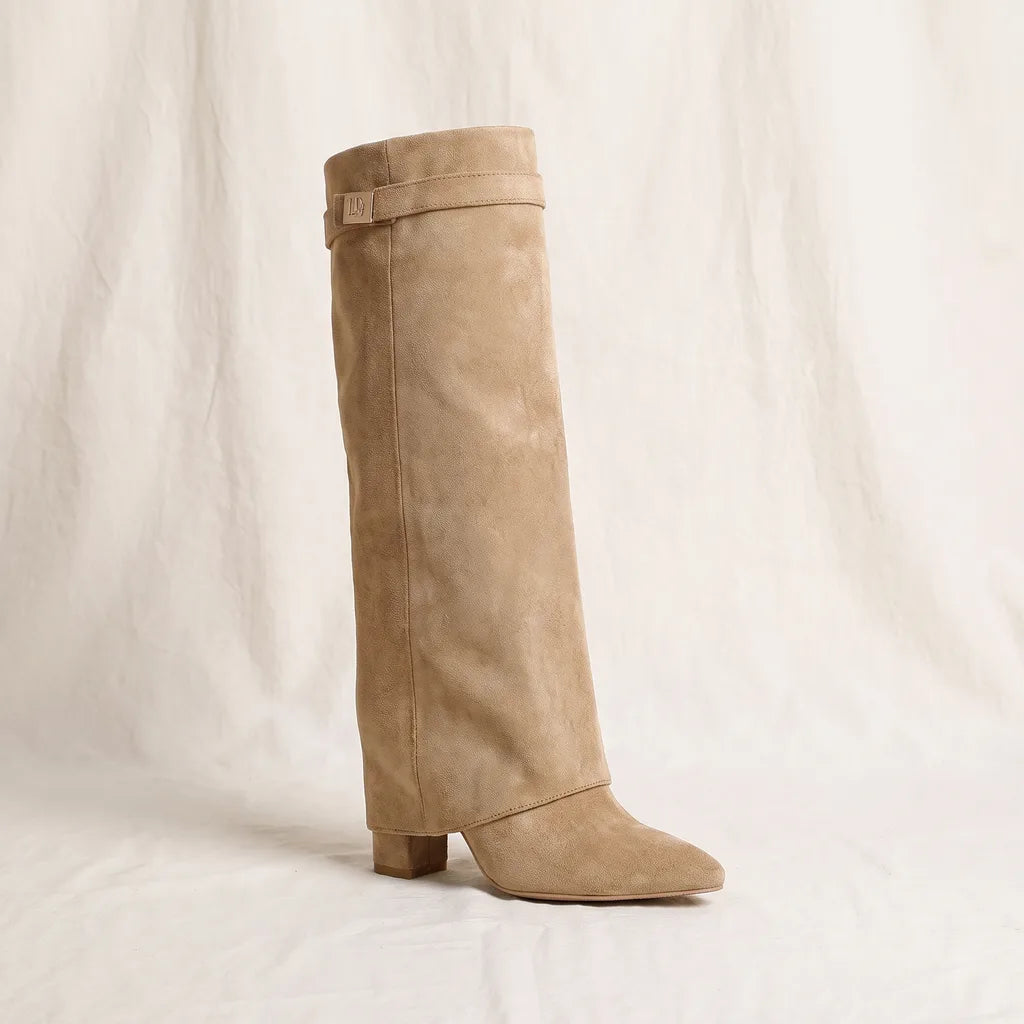 Women's Beige Briggs Pointed Knee Boots