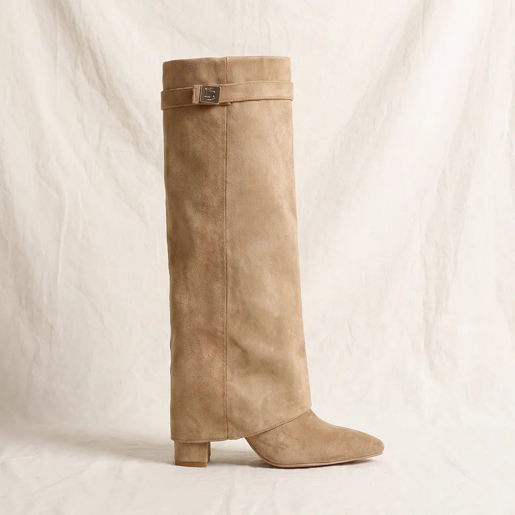 Women's Beige Briggs Pointed Knee Boots