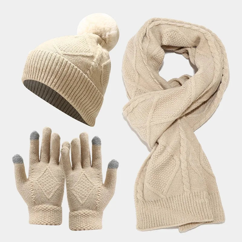 Salma | Women's Knitted Winter Scarf Matching Set - Color:Beige