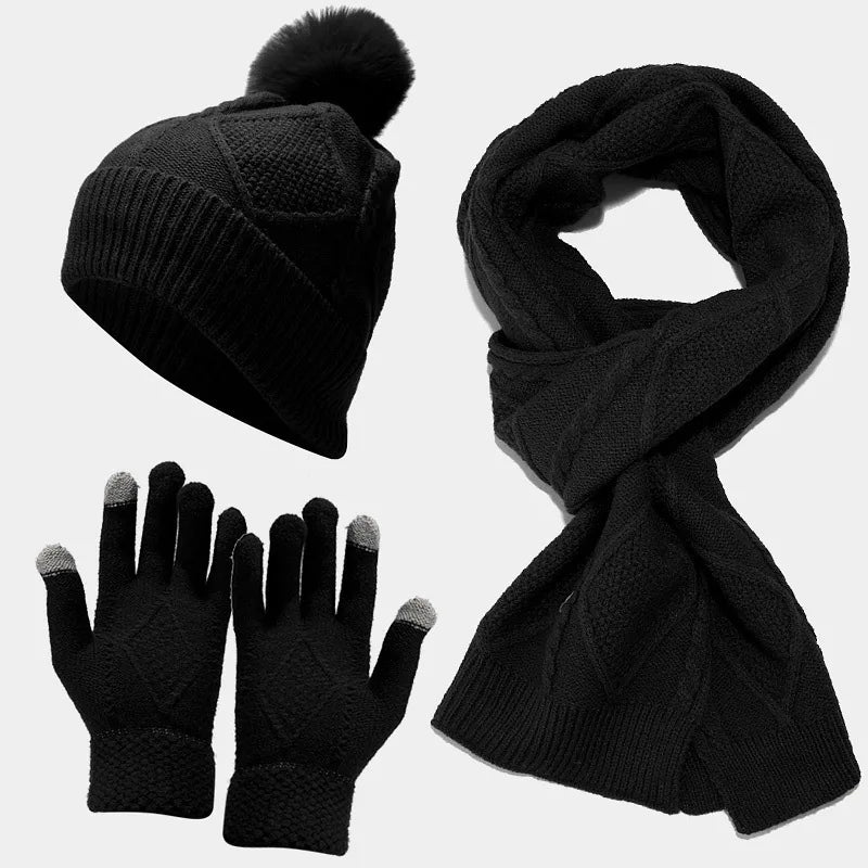 Salma | Women's Knitted Winter Scarf Matching Set - Color:Black