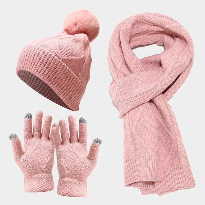 Salma | Women's Knitted Winter Scarf Matching Set - Color:Pink