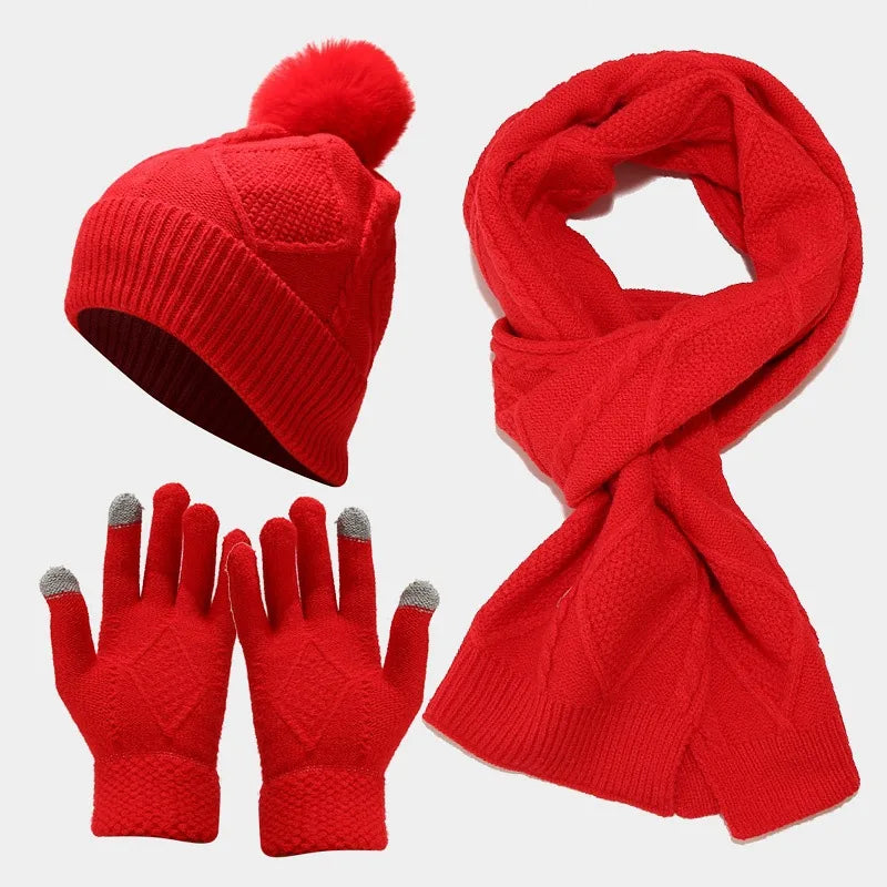Salma | Women's Knitted Winter Scarf Matching Set - Color:Red