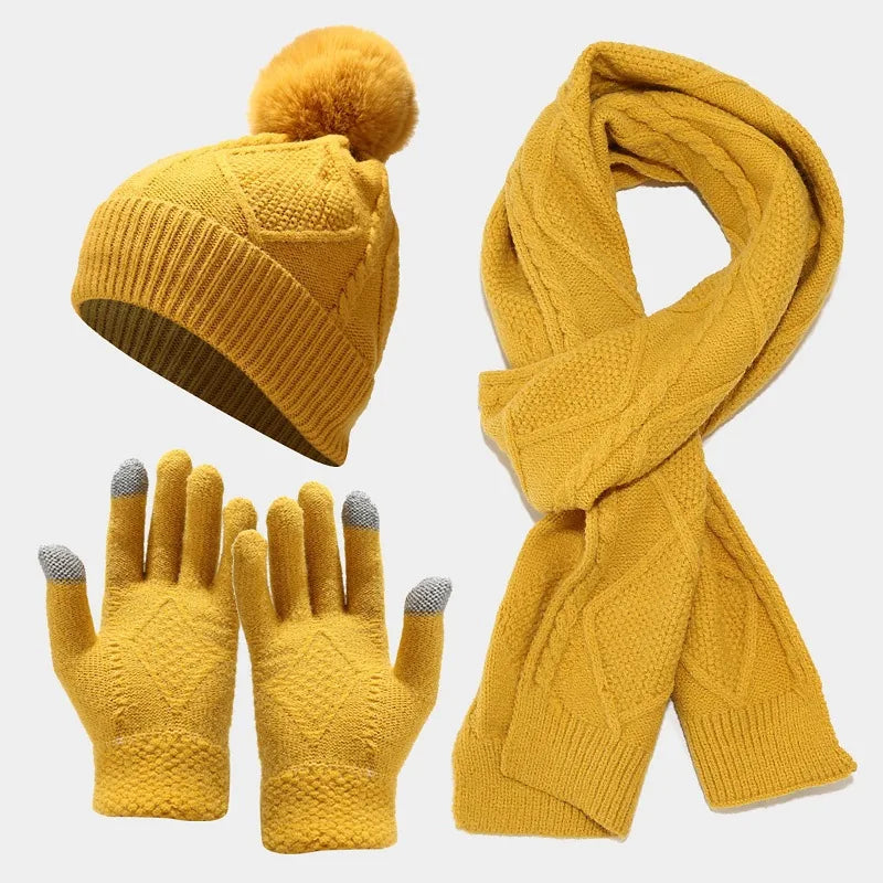 Salma | Women's Knitted Winter Scarf Matching Set - Color:Yellow