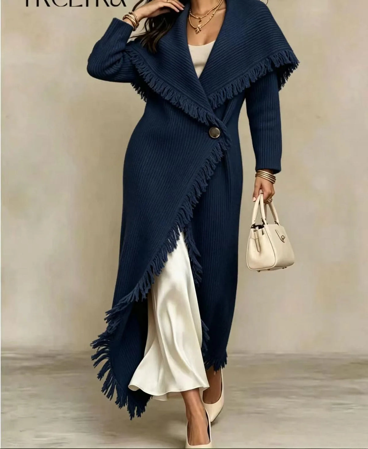 Samara | Women's Long Knitted Cardigan Coat - Navy