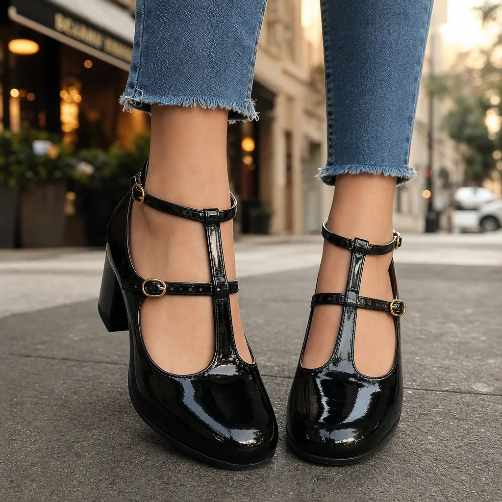 Women's Black Faraday | Women's Orthopedic Ankle-Strap Mary Jane Heels