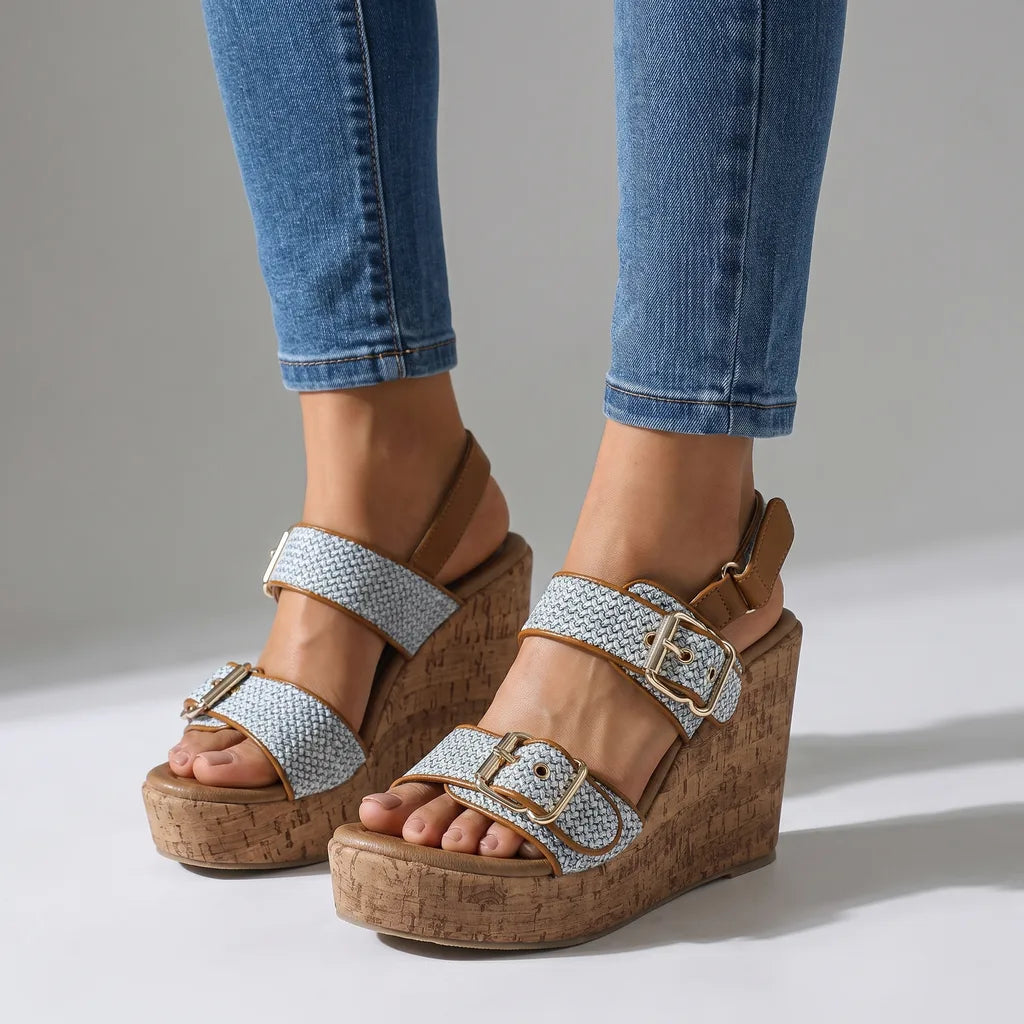 Women's Blue Colette Platform Wedge Sandals